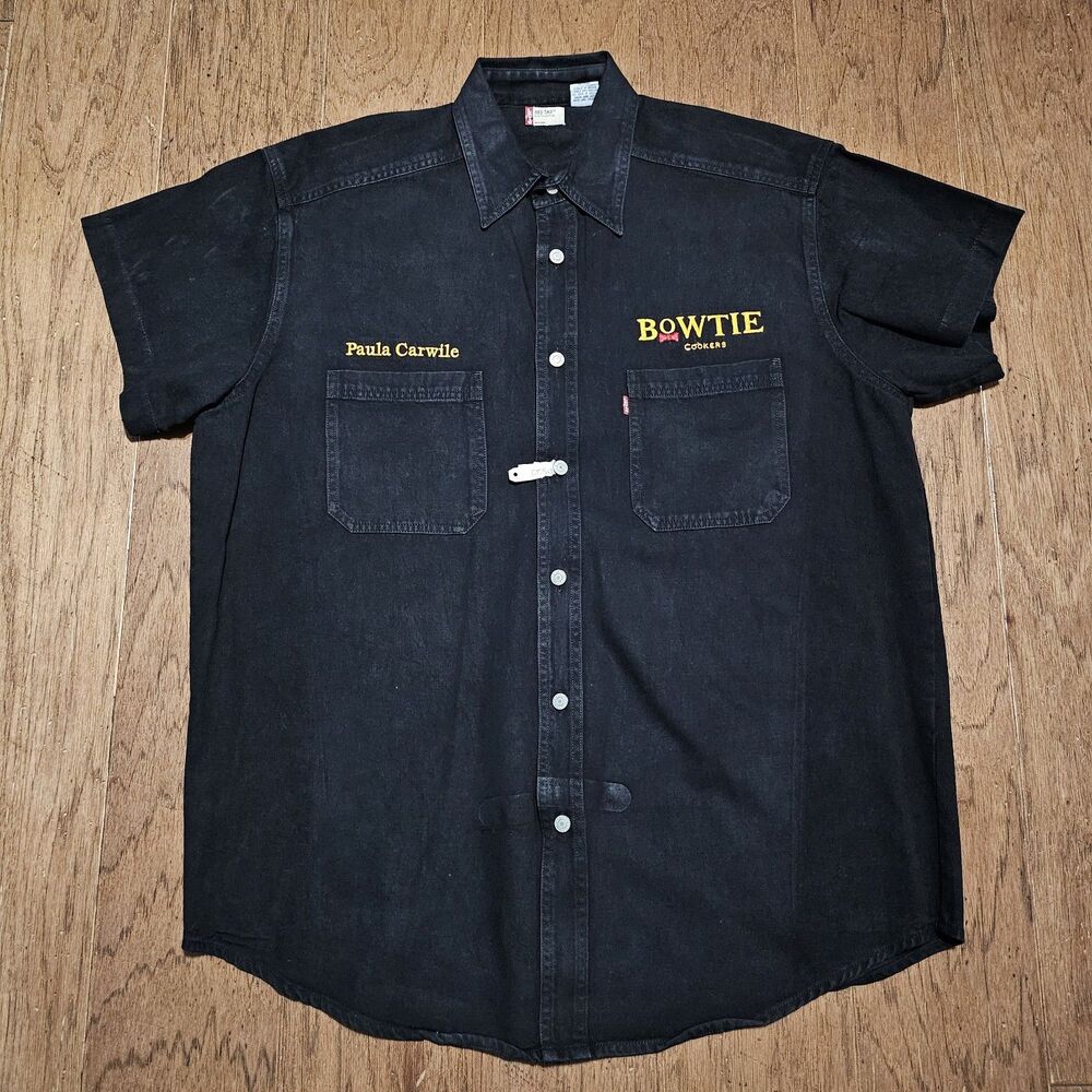 VTG Levi's Denim Jean Shirt Men M Black Metal Buttons Long Sleeve Red Tab